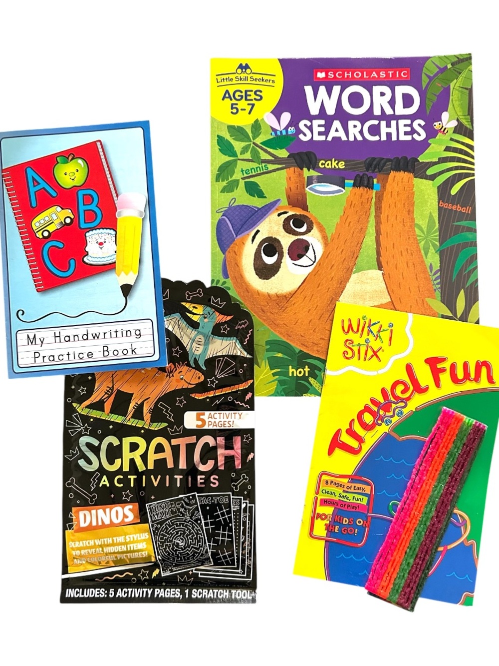 ✅ 5 for $25 - Activity Books for Kids: Word Search, Printing, Dino, Wiki Stix